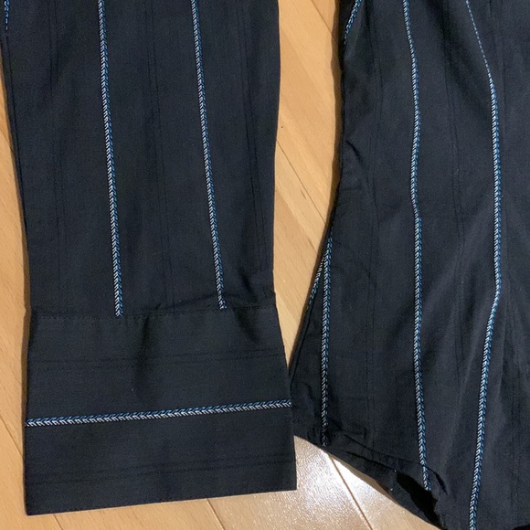 VEUC Le Chateau Button Up Blouse -Black w Blue & Silver Striped Detail - size L - Picture 10 of 14